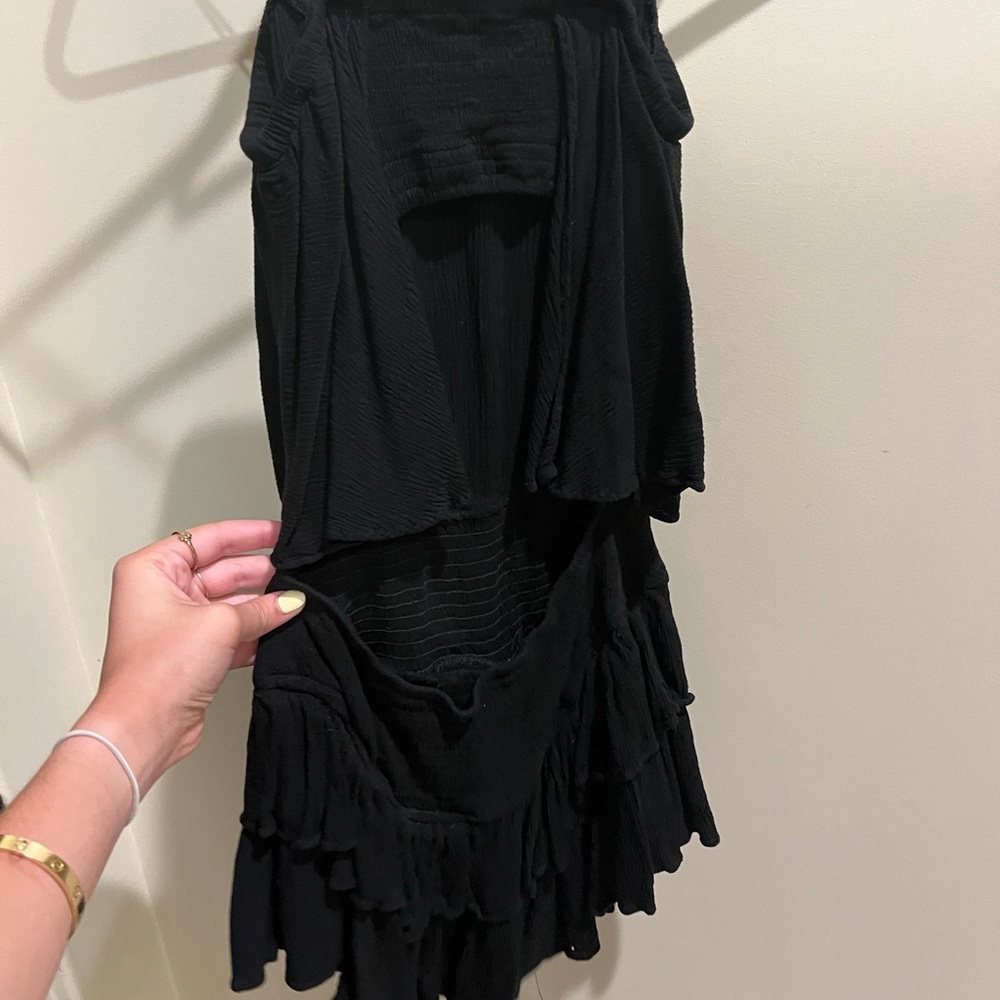 Strapless open back black romper